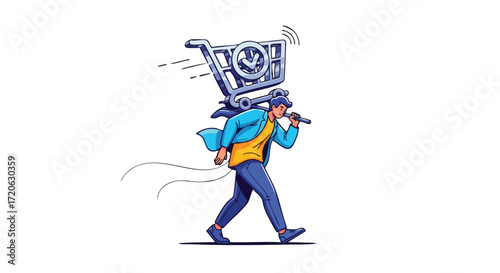 Overburdened Online Shopper Ecommerce Consumerism and Stress Illustration