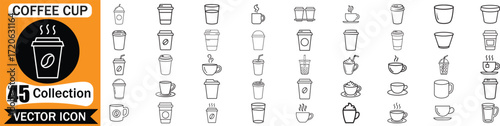 set of coffee cup icons, such as tea, drinks, cocoa, cup, cafe