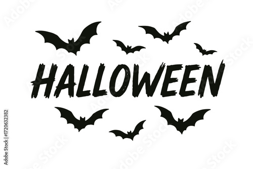 Halloween Bat Silhouette Text Design on Transparent Background for Spooky Holiday Decorations