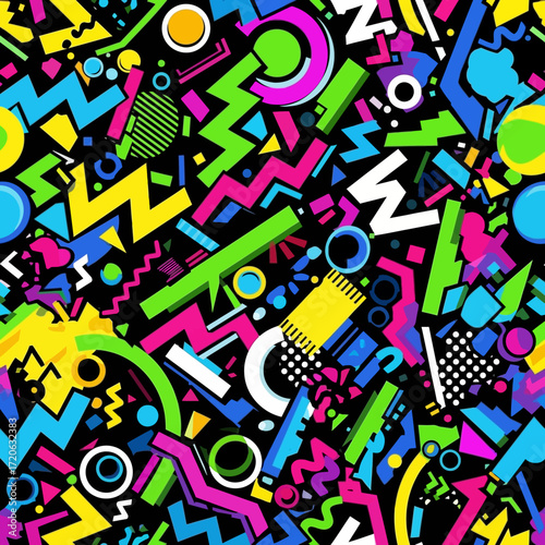 Vibrant 90s-Inspired Geometric Pattern with Bold Colors and Retro Nostalgia Background Design