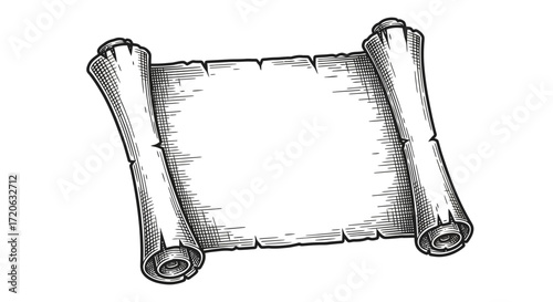 Vintage scroll drawing with detailed line work for messages and announcements space