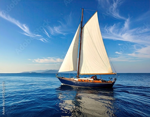 Classic Sailboat Sailing on a Sunny Ocean