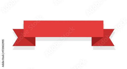 Elegant red ribbon banner with subtle shadows isolated on a clean white background