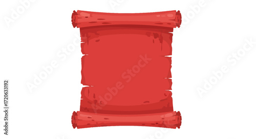Illustration of a vintage styled red scroll with aged effect perfect for fantasy themed designs