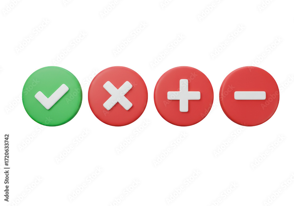 Obraz premium Check mark, cross, plus, and minus icons isolated on transparent background