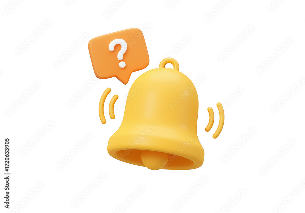 Fototapeta premium Yellow notification bell with question mark isolated on transparent background