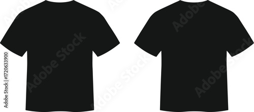 Blank t-shirt silhouette vector, front and back shirt design template, plain apparel mockup, fashion clothing illustration for print