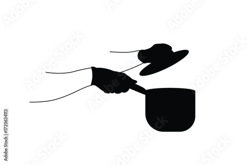Vector illustration silhouette chef cooking with pot and lid