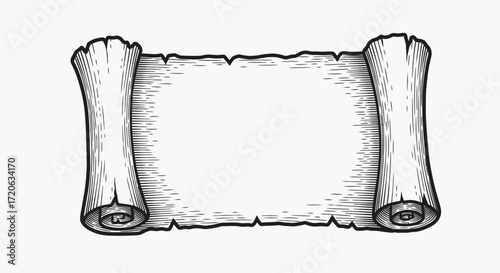 Detailed vintage parchment scroll illustration offers a sense of history and classic design