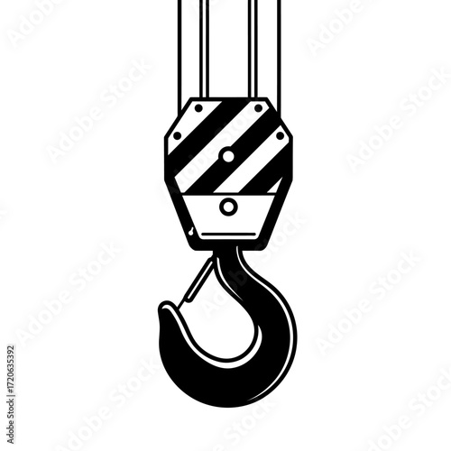 Industrial Crane Hook with Striped Panel Design.