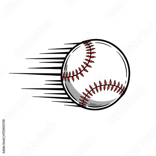 Stylized Baseball in Motion with Red Stitching.