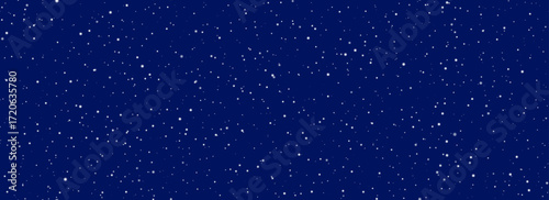 Falling snow seamless wallpaper. Repeated white snow at night sky background. Vector repeating snowfall pattern. White snowflakes, dots, ice hail for Christmas decor. Winter blizzard weather overlay