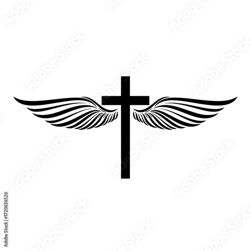 Black Cross with Symmetrical Winged Design