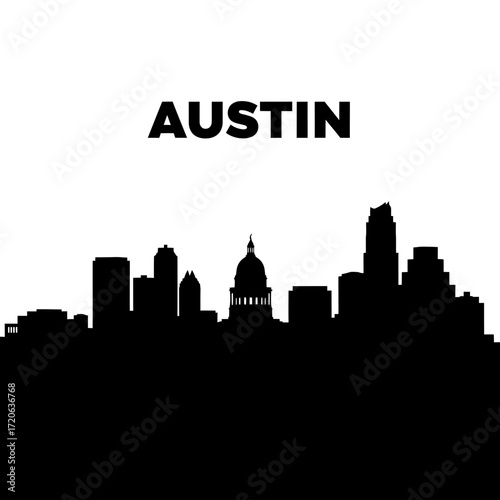 Austin Texas Skyline Silhouette Depicting Iconic Buildings and Architecture