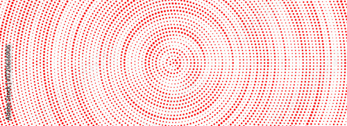 Red halftone concentric background. Dotted radial gradient texture. Rippled sonic wave wallpaper. Vector rasterized rough circle backdrop for epicenter, target, radar signal, vibration, shake concept