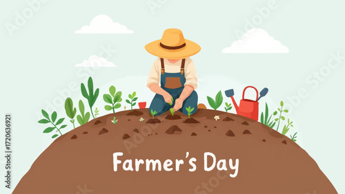 Celebrating Farmer's Day A Gardener Planting Seedlings in a Thriving Garden