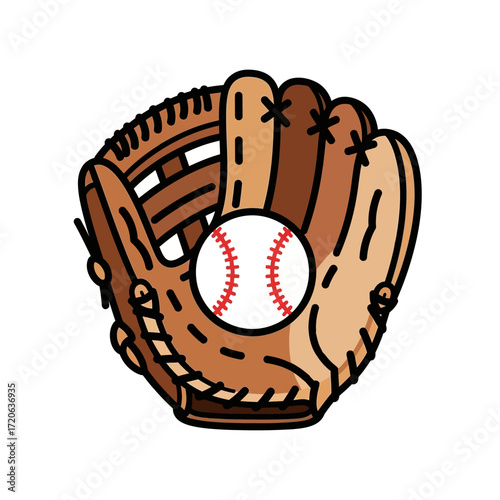 Cartoon Illustration of a Baseball Glove Holding a Baseball Detailed Design.