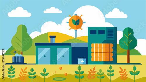 A smart storage facility that utilizes temperature and humidity control to preserve harvested crops.. Vector illustration