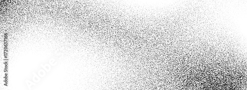 Black dotted grain gradient texture. Subtle stippled gritty sand overlay. Grunge sprayed noise background. Vector grit speck wallpaper. Rough distressed dotwork backdrop with particles, dust, speckles