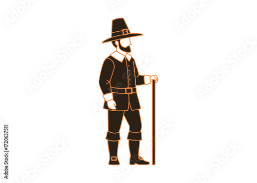 Pilgrim man line and solid icon, an outline style icon for websites or mobile apps, perfect for Thanksgiving and holidays. This man in a hat vector icon is a simple vector illustration.