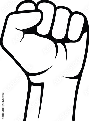 clenched fist,strong gesture,bold black and white illustration,minimalist design
