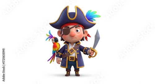3D Clay Style Pirate Character with Clean Background