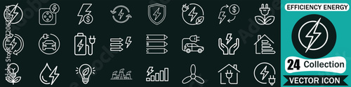 Set of line icons related to electrical, energy, power. Outline icons collection. Editable stroke.