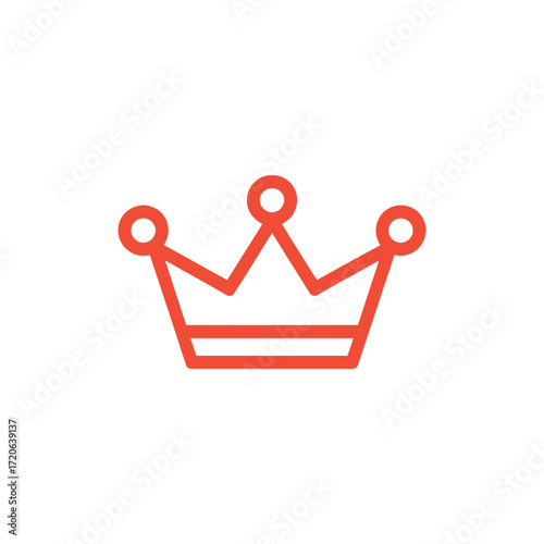Red outline crown icon with three points isolated on a white background