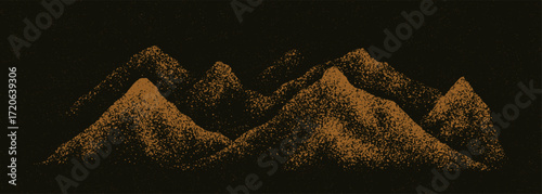 Grain stippled texture mountain range. Spray Painted mountain landscape on vintage style. use for print art, poster, cover, banner