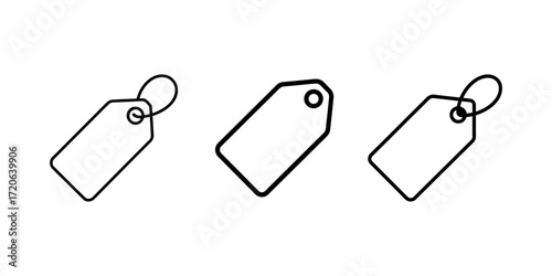 Three different outline styles of price tags with loop on white background