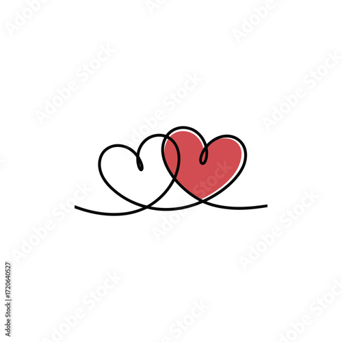 Two interconnected hearts drawn with a single continuous line