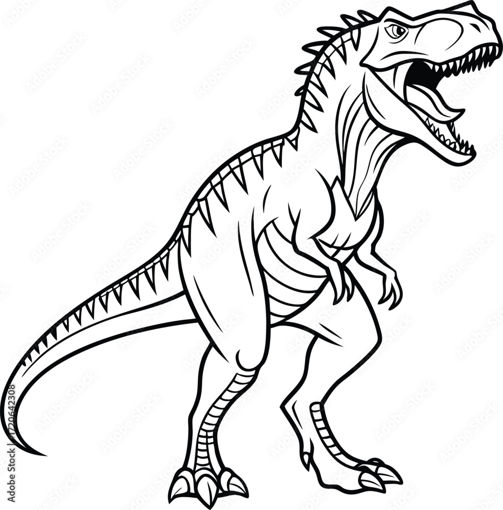 Obraz premium Dynamic allosaurus roaring line art illustration for design projects