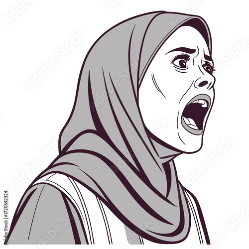 Anguished Shout A Woman in Hijab Expresses Intense Emotion