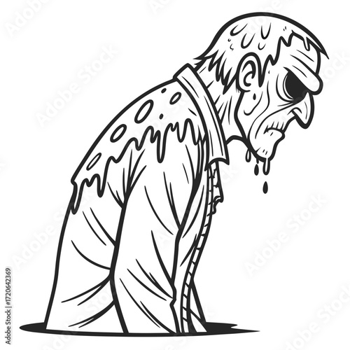 Decaying Zombie Illustration Grotesque Figure in Melted Clothing