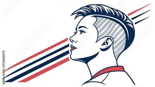 Profile of a Stylish Woman with Bold Hair and Graphic Elements