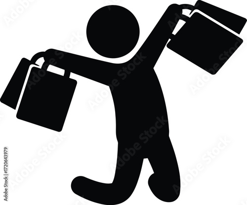 Joyful Shopping Spree: Silhouette of a person enthusiastically leaping with shopping bags, embodying the pure excitement and delight of retail therapy and consumerism.