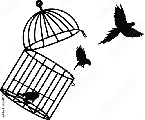Freedom Soars: A symbolic illustration depicts the concept of liberty as birds escape from a cage