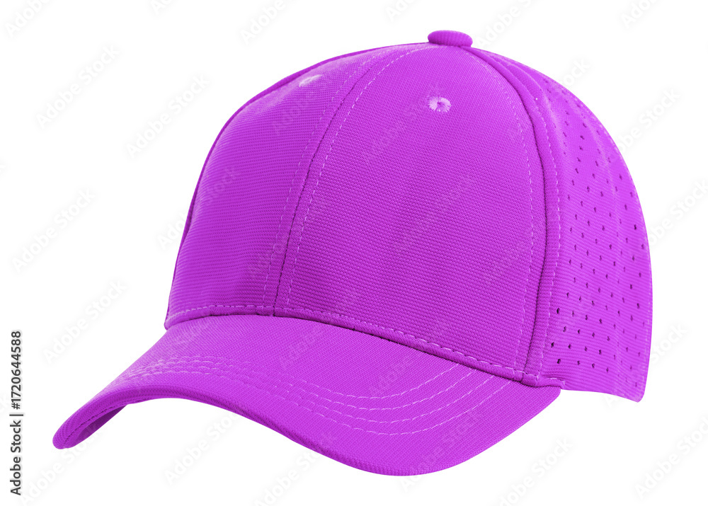 Fototapeta premium Side View Realistic Cap Mock Up In fuchsia Flash Color is a high resolution hat mockup to help you present your designs or brand logo beautifully.