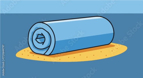 Cartoon Rolled Up Towel on Sand