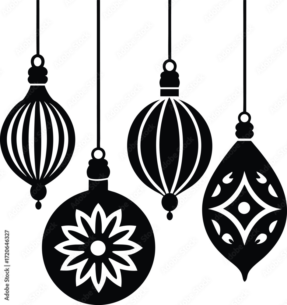 Fototapeta premium Hanging Ornaments silhouette vector art illustration