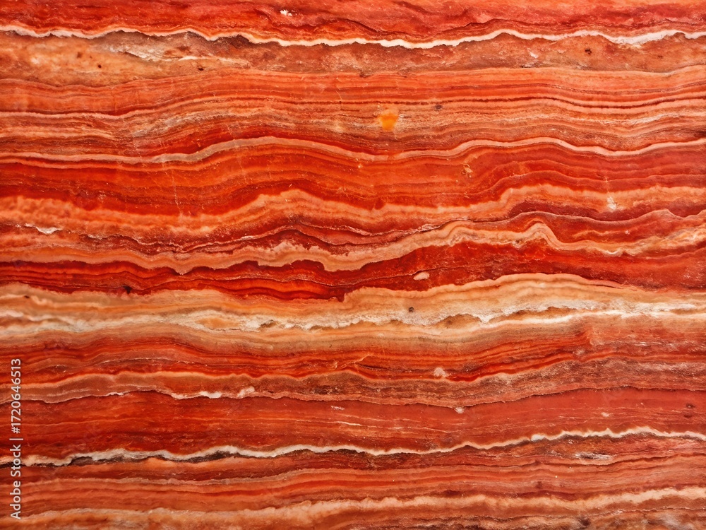Naklejka premium Abstract red orange and white banded natural stone texture background