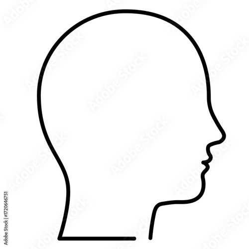Outline of a human head in profile, identity, inner world. Minimalist contour for concept design.