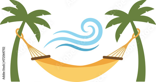 Tropical Hammock Relaxation Scene with Palm Trees and Ocean Wave