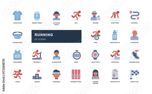 Flat running icons for exercise activity and personal workout