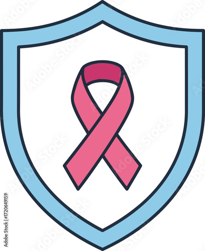 Pink ribbon shield protection breast cancer awareness symbol hope health care support advocacy vector