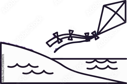 Kite Flying Over Beach Scene Illustration