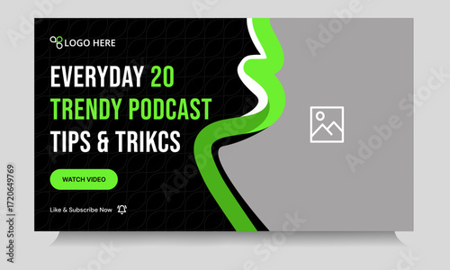 Creative podcast video thumbnail banner design, podcast sound video tips and trick cover banner design, fully customizable vector eps 10 file format