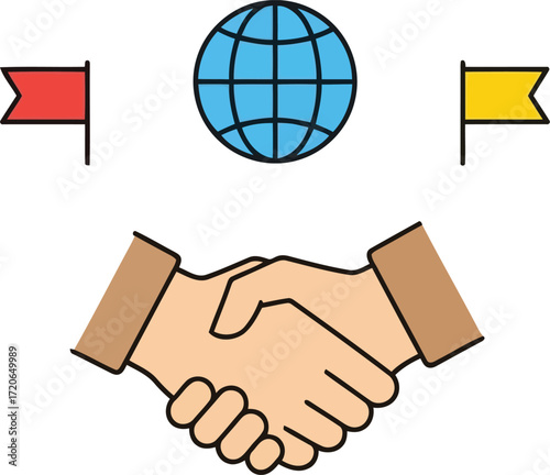Global partnership handshake agreement international business deal successful collaboration worldwide concept vector
