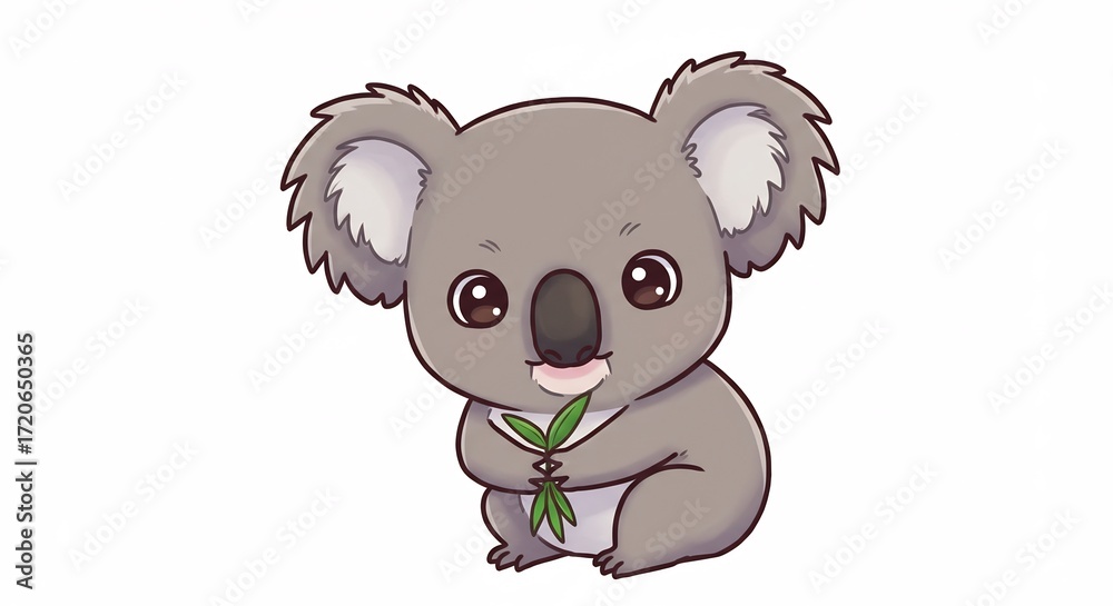 Fototapeta premium Koala tenero mangia eucalipto luce morbida. AI Generated