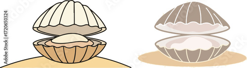 Clam Shells with Pearls on Sand